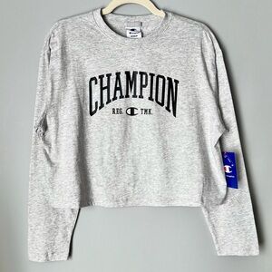 Champion Varsity Cropped Long Sleeve Tee | Gray | Size S NWT